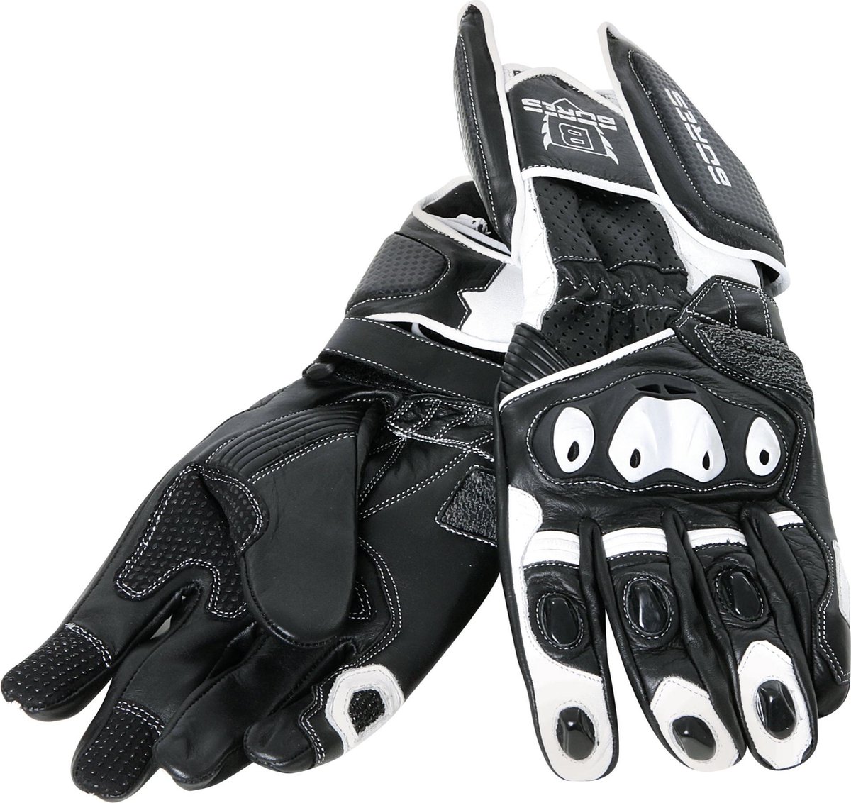 Bores Motorradhandschuhe Race Leder Handschuhe Black/White-11