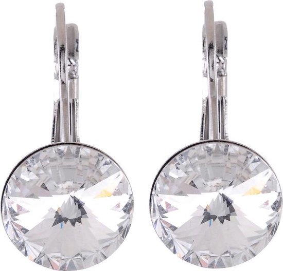 Boucles d'oreilles pendantes Behave Femme - rondes diamètre 12 mm - Crystal Transparent Swarvoski Elements Pierre de cristal - Boucles d'oreilles 2,2 cm de long
