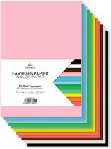 Tritart gekleurd karton A4 210 g/m² - 55 vellen A4 papier - Volledig gekleurd tekenpapier om te knutselen - Karton in 11 kleuren - Knutselkarton