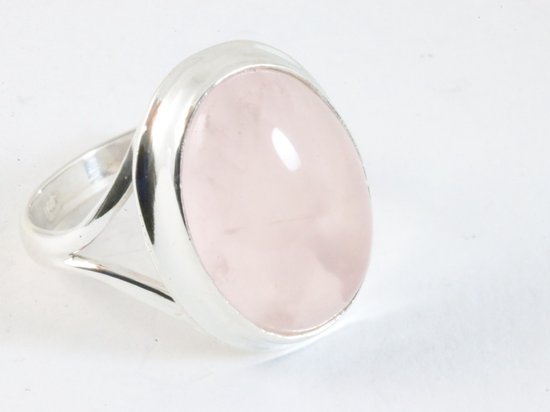Hoogglans zilveren ring met rozenkwarts - maat 19.5