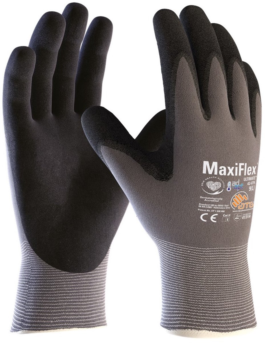 Set à 12 paar Werkhandschoen ATG Maxiflex Ultimate Ad-Apt 42-874 , MAAT 10 (Opvolger van de Maxiflex Ultimate 34-874)