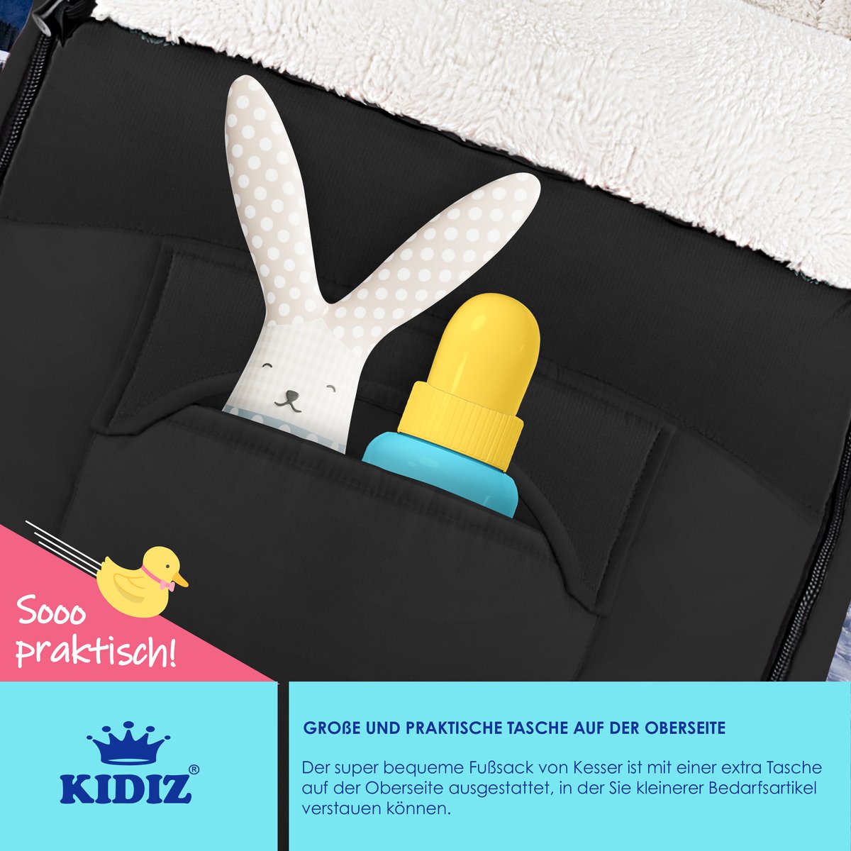 KIDIZ® Voetenzak voor Autostoeltje en Buggy met Ritssluiting - Baby Slaapzak Deken voor Maxi-Cosi & Wandelwagen / Kinderwagen - Zwart – foto 3