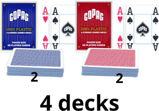 Copag plastic - pokerkaarten - kaartspel - 4 index 4 stuks