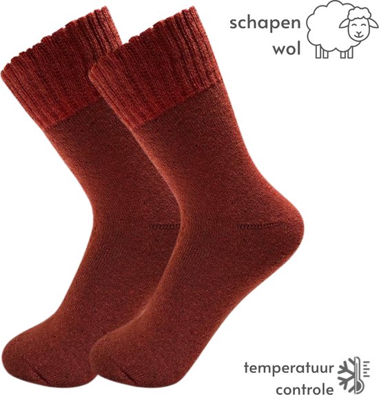 Thermo Sokken met Wol - maat 36-40 - Rood/Bruin - Wollen sokken dames - Huissokken/Thermosokken