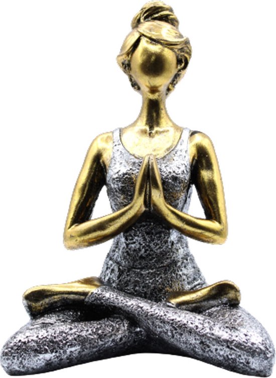 Yoga vrouw Brons & Zilver ca. 24 cm - Meditatie vrouw - Yoga - Meditatie - vrouw - Zen