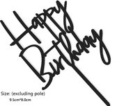 Taarttopper Happy Birthday Zwart - Versiering taart happy birthday- cake topper - 1 stuk