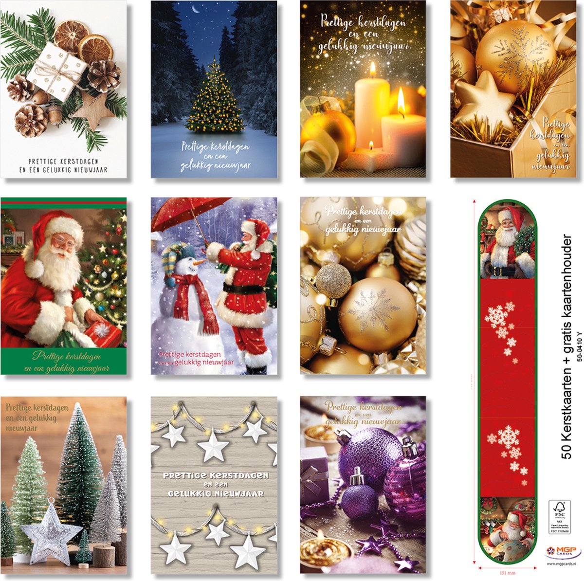 MGPcards 50 Dubbele Kerstkaarten met envelop Gratis kaartenhouder
