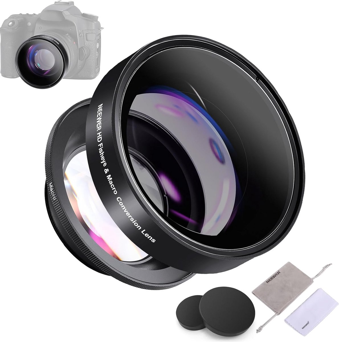 Neewer® - 49mm 0.43X HD 2 in 1 Ultragroothoek- en Macro Lens - 18mm Focus - Compatibel met Canon EOS Kiss M2 EOS RP EOS R10, Extra 40.5-49mm Adapterring Vereist voor Sony ZV-E10 A6400 A7 IV Nikon Z50, L