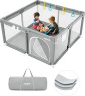 Babybox, babybox voor baby's en peuters, babybox, box voor baby's met poort, stabiele speelplaats met zacht ademend mesh, babyhek, 130 x 130 cm, lichtgrijs