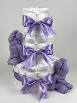 Chouette-Chouette | Luiertaart Meisje | Kraamcadeau | Geboorte Meisje | Babyshower | Beren Lavendel - Paars