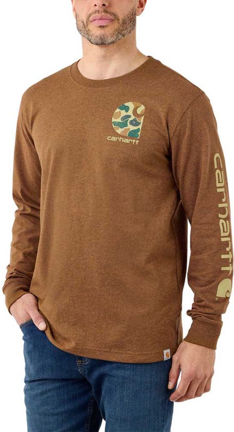 Carhartt Longsleeve Camo Logo Graphic L/S T-Shirt Oiled Walnut Heather-XL