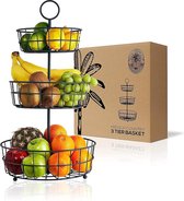 Fruitmand met 3 niveaus - Franse landdraadmanden van | Drielaagse draadmandstandaard voor | Gelaagd aanrecht of hangende fruitmand | Metalen frame