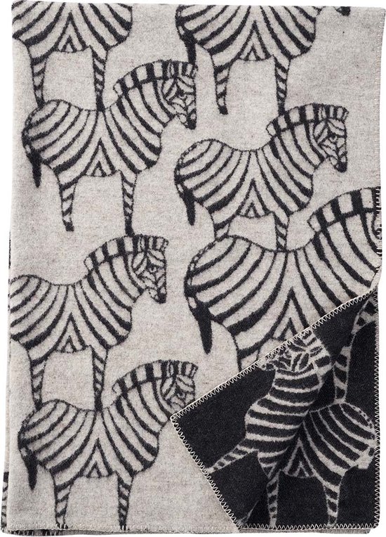 Deken eco wol zebra beige-zwart 180x130cm