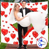 Belle Vous Huwelijk Harten Uitknip Vel - B2 x H1,7 Meter - Rode Geprinte Hart Motief Stof Vellen met 2 Scharen - Getrouwd Bruid & Bruidegom Entree Spel & Foto Achtergrond