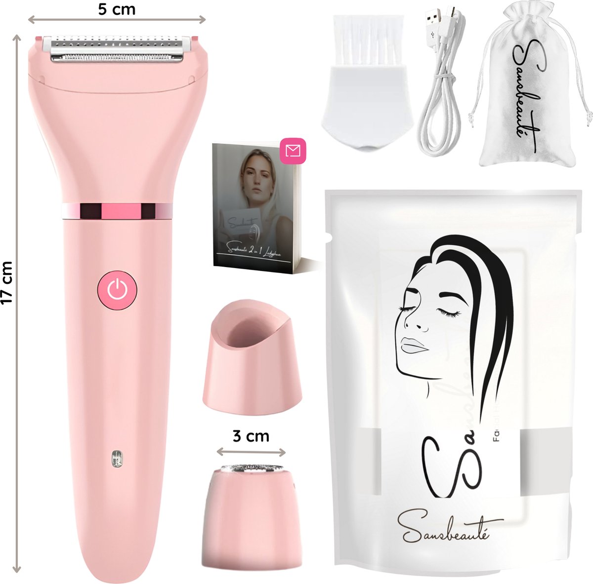 2-in-1 Ladyshave Gezicht - Oksels - Benen - Bikinilijn - Scheerapparaat Vrouw - Ontharingsapparaat Electrisch Ontharen - Gezichtsontharing Dames - Trimmer Vrouw - Ladyshaves Bikini - USB Oplaadbaar — afbeelding 6