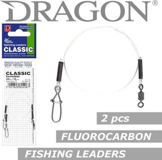 Dragon Classic Invisible Fluorcarbon Leaders 2 stuks 15kg 20cm bol
