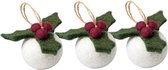 Kerstballen Vilt Set - Hulst Holly Berry - 5cm - 3 Stuks - Fairtrade