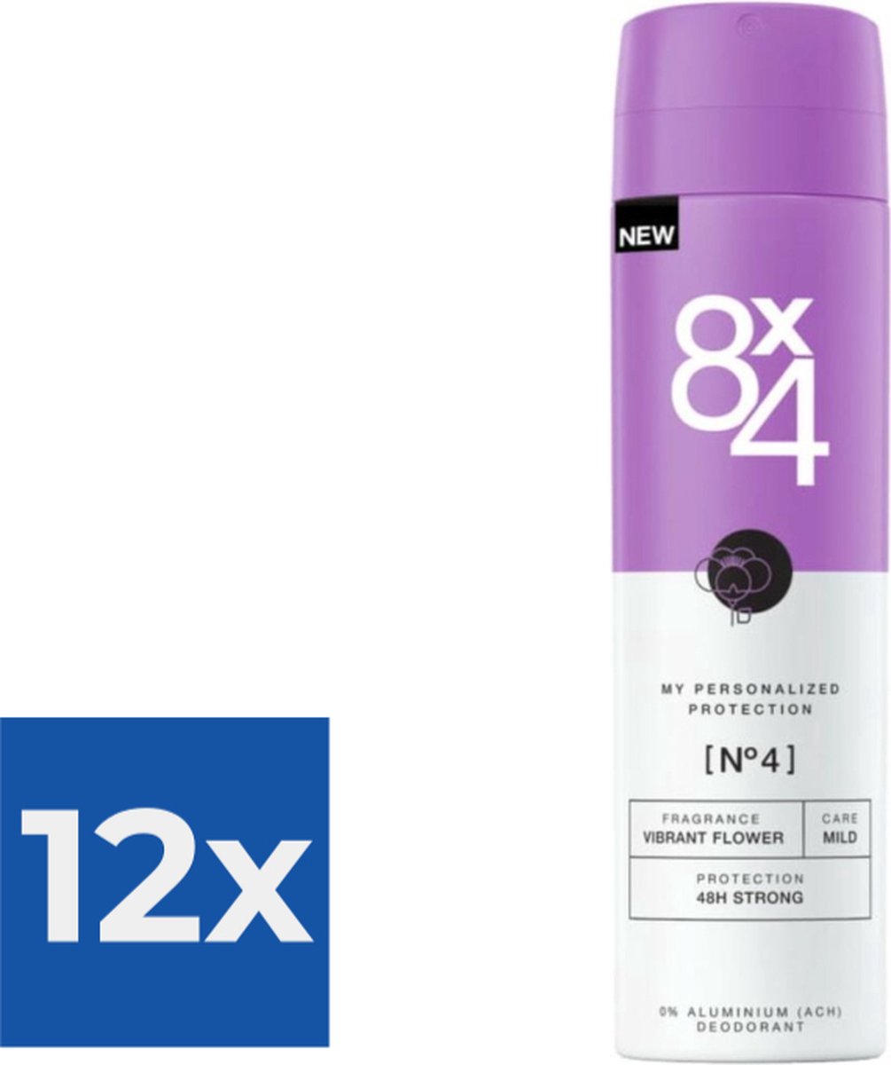 8x4 Deodorant Spray No 4 Vibrant Flower 150 ml - Voordeelverpakking 12 stuks