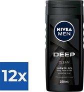 NIVEA Men Douchegel Deep Clean - 250 ml - Voordeelverpakking 12 stuks