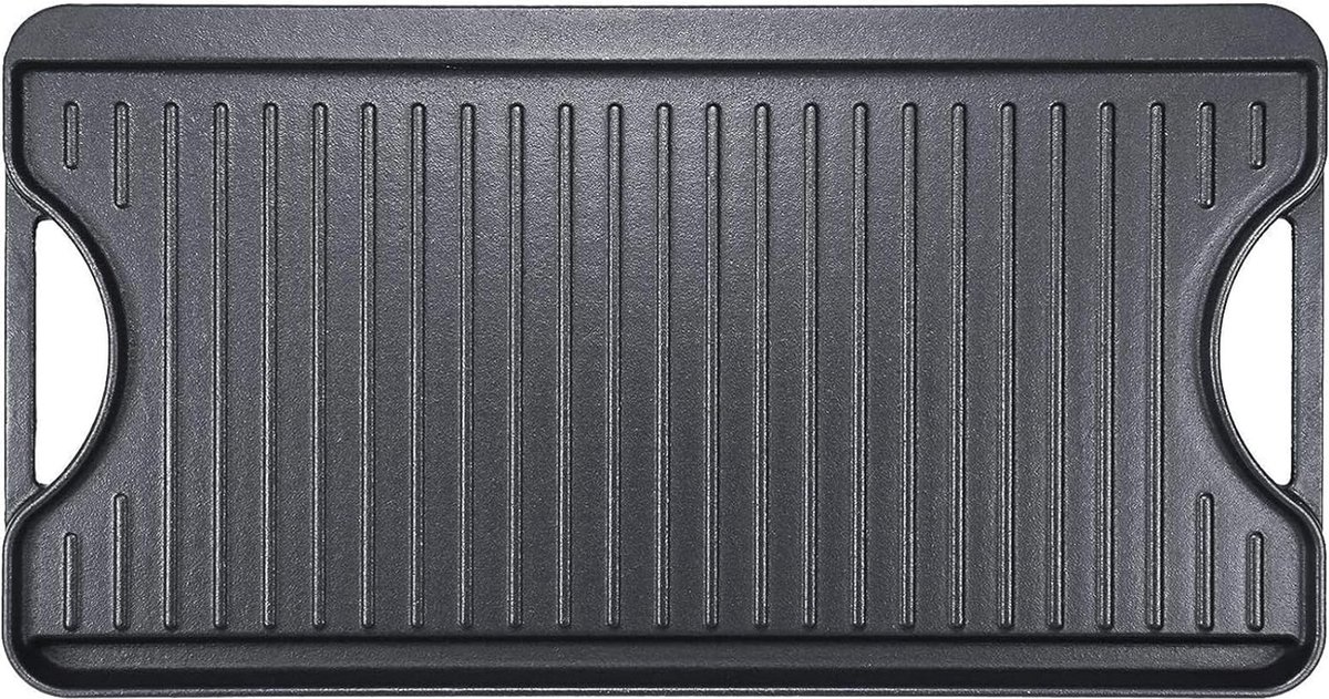 Gietijzeren antiaanbak grillplaten 50,8 x 26,5 cm voor oven, fornuis en grill, dubbelzijdige gietijzeren grillplaat met groeven en gladde roosterzone, roosterplaat.