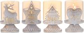 Set van 4 vintage kaarsenhouders, kaarsenhouders, metalen lantaarnhouders voor stompkaarsen, decoratieve kaarsenhouder voor feest, Kerstmis, tafel, mantel, open haard, wit.