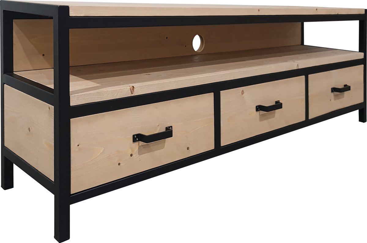 TV kast "Patterson" - 170 x 60 x 40 cm - Hout en Staal - Industrieel - Handgemaakt