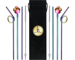 Bar Dedicated Duurzame Herbruikbare Rietjes met Verschillende Maten - RVS Cocktail en Smoothie Rietjes in Regenboog Kleur