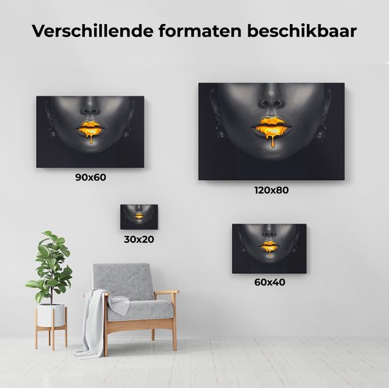 Artaza Peinture sur Toile Femme aux Lèvres Dorées - 120x80 - Groot - Photo sur Toile - Impression sur Toile