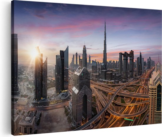 Artaza Canvas Schilderij Dubai Stad Zonsopgang - 120x80 - Groot - Foto Op Canvas - Wanddecoratie Woonkamer