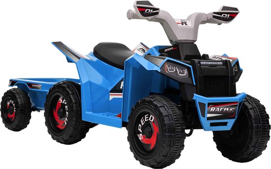 Kinderquad Kinder Elektro-Quad, 6V elektrische auto met aanhangwagen, kindervoertuig voor kinderen 1,5-3 jaar, 2,5 km/u, metaal, blauw