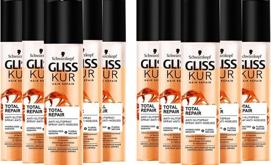 Gliss Kur Anti-Klit Spray Total Repair 19 - Voordeelverpakking 12 x 200 ml