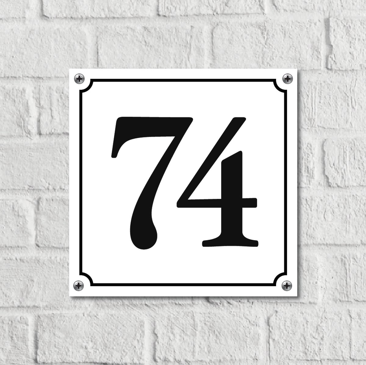 Huisnummerbord Wit Dibond Deluxe - Nummer 74 - incl. bevestiging | - naambord - nummerbord - voordeur | formaat 12 x 12 cm | - huisnummerbordje - nummerbord - voordeur