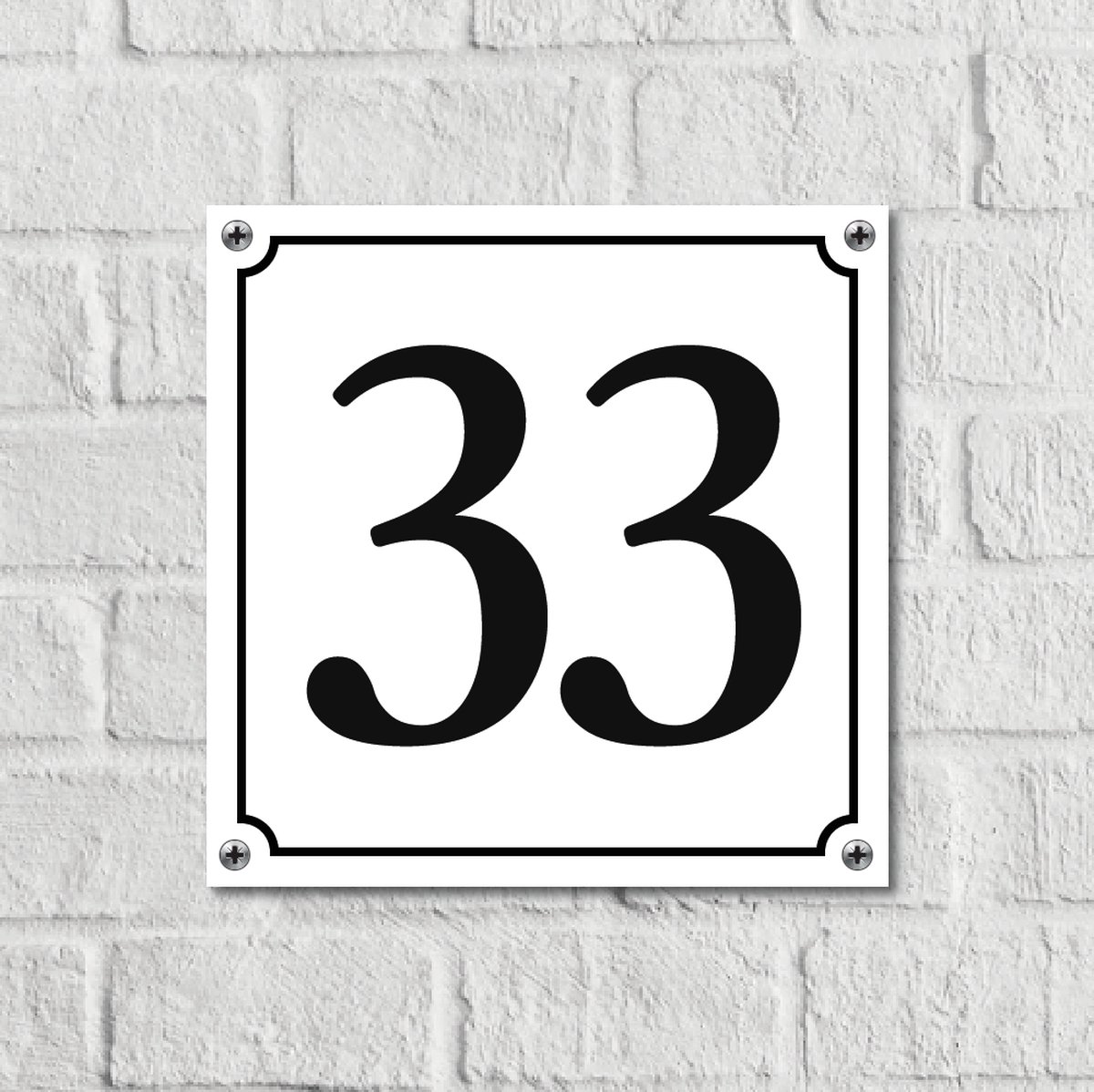 Huisnummerbord Wit Dibond Deluxe - Nummer 33 - incl. bevestiging | - naambord - nummerbord - voordeur | formaat 12 x 12 cm | - huisnummerbordje - nummerbord - voordeur