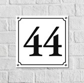 Huisnummerbord Wit Dibond Deluxe - Nummer 44 - incl. bevestiging | - naambord - nummerbord - voordeur | formaat 12 x 12 cm | - huisnummerbordje - nummerbord - voordeur