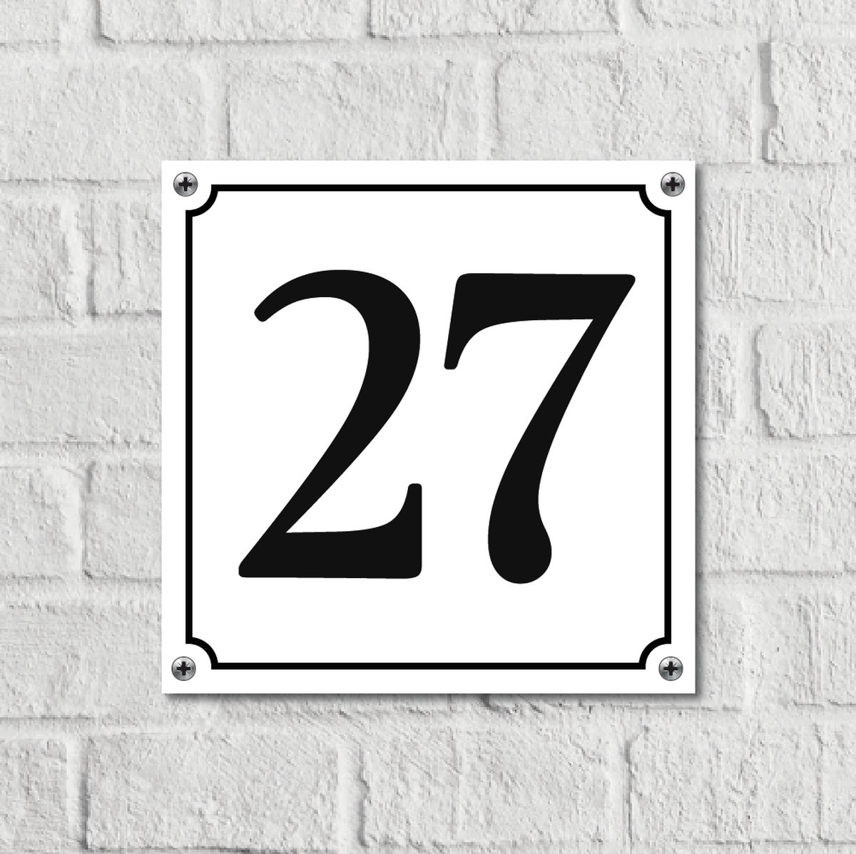Huisnummerbord Wit Dibond Deluxe - Nummer 27 - incl. bevestiging | - naambord - nummerbord - voordeur | formaat 12 x 12 cm | - huisnummerbordje - nummerbord - voordeur
