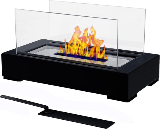Cheminée De Table Bioéthanol - Design Bois élégant - Flamme Réglable - Pour Intérieur Et Extérieur