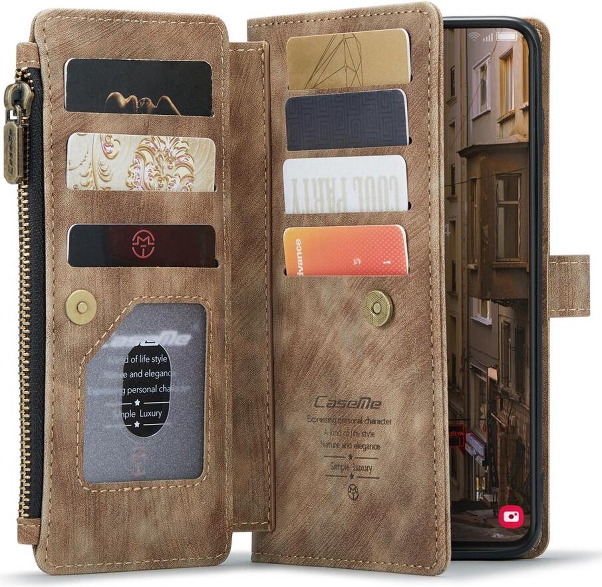 CaseMe C30 Hoesje Geschikt voor Samsung Galaxy S23 | Wallet Zipper Book Case met Pasjeshouder | Beschermhoes met Portemonnee | Bruin
