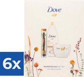 Geschenk Dove  Nourishing Silk Douchecrème 250 ml- Bodycrème 300 ml en Droogbloemen in glazen buisje - Voordeelverpakking 6 stuks