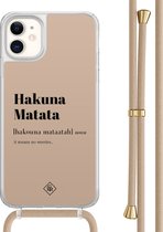 Casimoda® hoesje met beige koord - Geschikt voor iPhone 11 - Hakuna Matata - Afneembaar koord - TPU/acryl - Bruin/beige