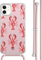 Casimoda® hoesje met rosegoud koord - Geschikt voor iPhone 11 - Lobster - Afneembaar koord - TPU/acryl - Roze