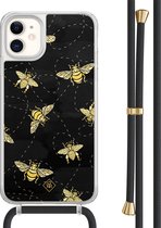 Casimoda® hoesje met zwart koord - Geschikt voor iPhone 11 - Bee Happy - Afneembaar koord - TPU/acryl - Zwart