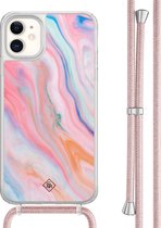 Casimoda® hoesje met rosegoud koord - Geschikt voor iPhone 11 - Pink Glam - Afneembaar koord - TPU/acryl - Roze