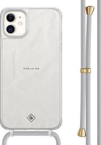 Casimoda® - iPhone 11 hoesje met grijs koord - Vive la vie - Afneembaar koord - TPU/acryl