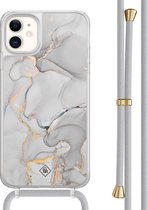 Casimoda® hoesje met grijs koord - Geschikt voor iPhone 11 - Marmer Grijs - Afneembaar koord - TPU/acryl - Grijs