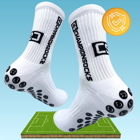 RENALEX - Chaussettes Grip Voetbal - Chaussettes de football - Chaussettes de sport - Chaussettes de Voetbal - Chaussettes Grip Anti-Blister Unisexe - Wit - 1 paire