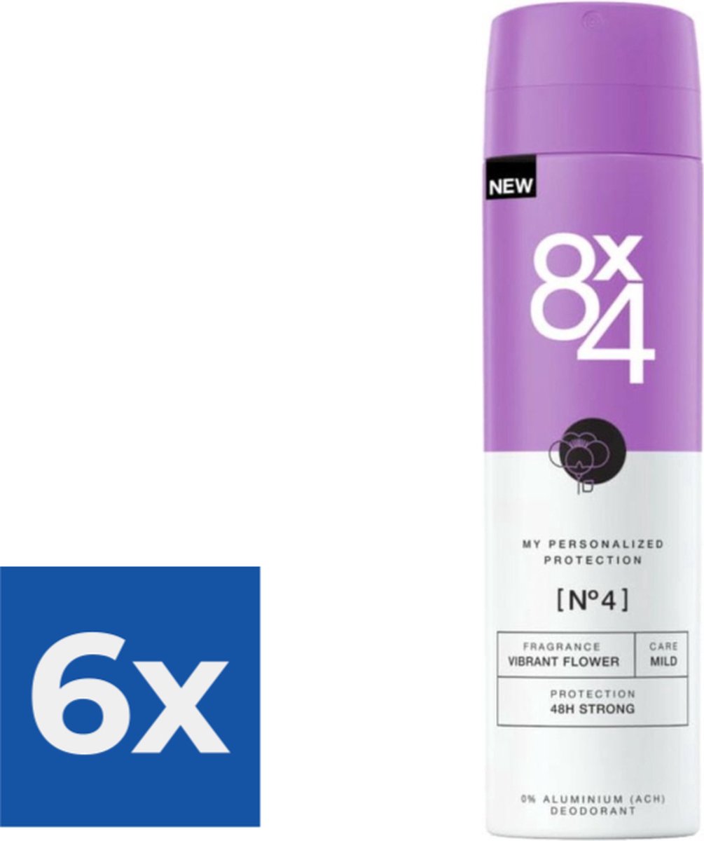 Goedkoopste 8x4 Deodorant Spray No 4 Vibrant Flower 150 ml - Voordeelverpakking 6 stuks