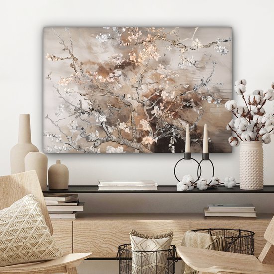 Tableau sur toile Fleur d'amandier - Peinture - Painting - Art - Van Gogh - Beige - Abstrait - 150x100 cm - Décoration murale
