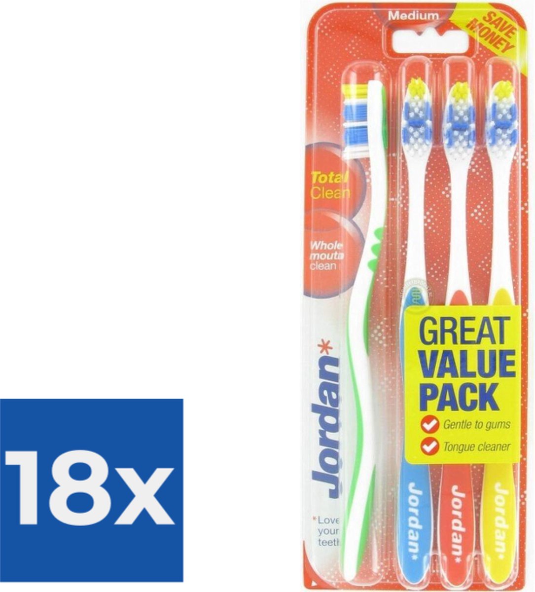 Goedkoopste Jordan - Total Clean Tandenborstels Medium - 4 stuks - Voordeelverpakking 18 stuks