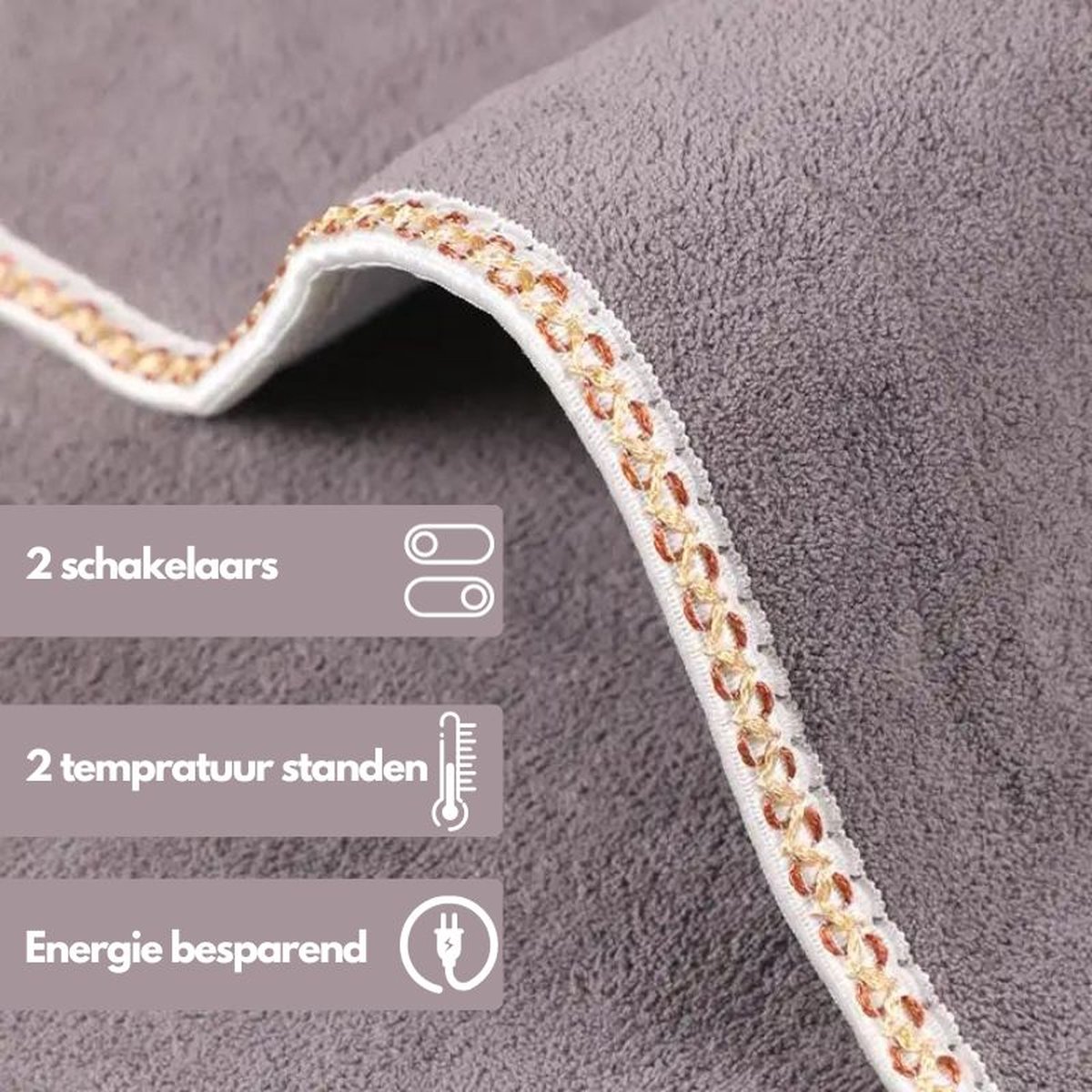 XXL Elektrische deken – Onderdeken – Tweepersoons – 180 x 200 cm - 2 temperatuurstanden – Fleece – Twee schakelaars – Grijs - Warmte deken 180x200 — cadeau in Cadeau-ideeën - foto 5