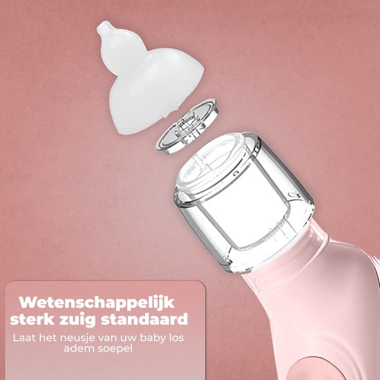 Luxegoed® Elektrische Neusreiniger voor Baby’s met Muziek en Licht - Neuspeer - Aspirator - Neuszuiger - USB-compatibel - Incl. Verzorgingssetje - Neusreiniger baby elektrisch - Baby neuszuiger - Roze van LUXE. — afbeelding 4